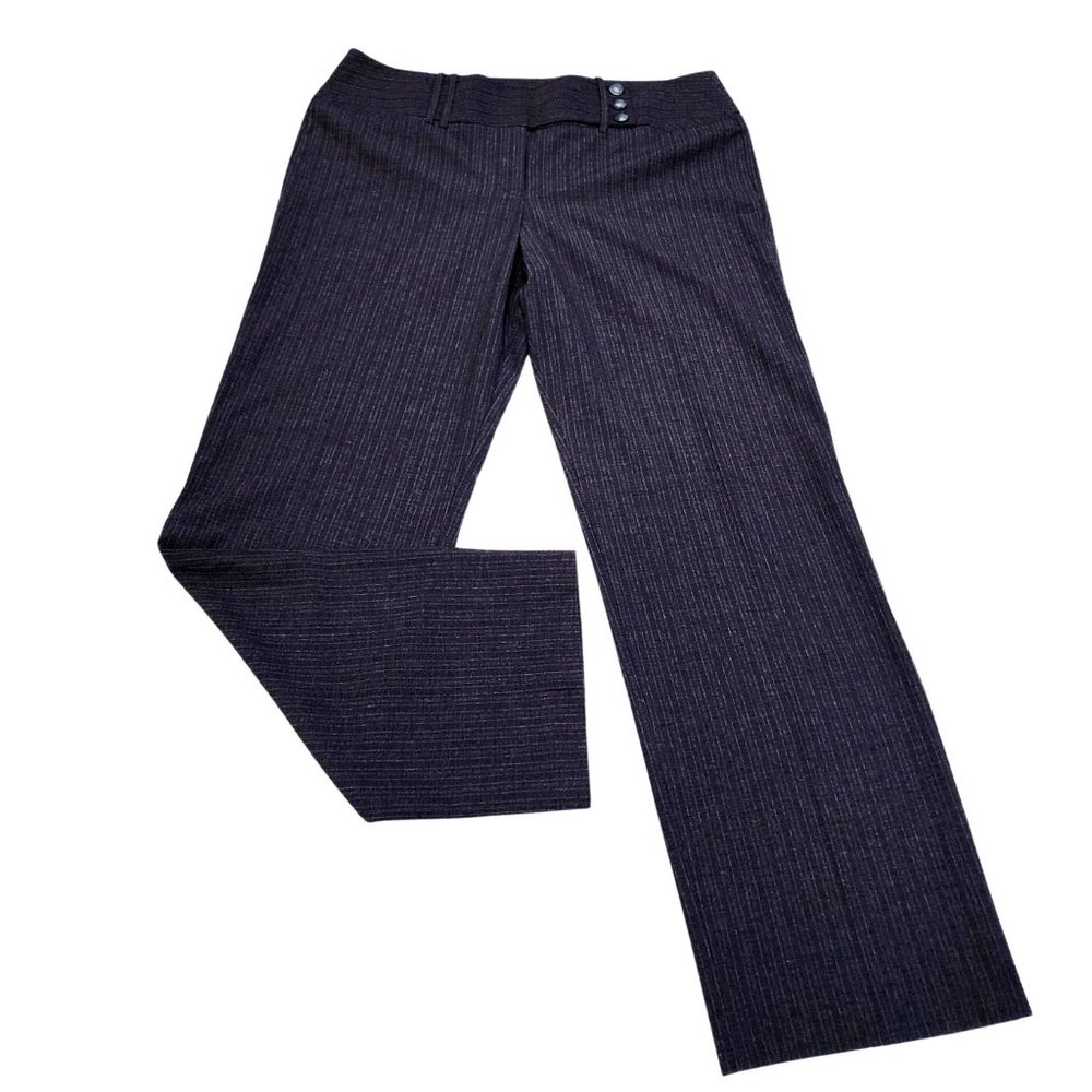 Bcx 3 button Flap Waistband Wide Leg Stripped Trousers, Size 15 Black